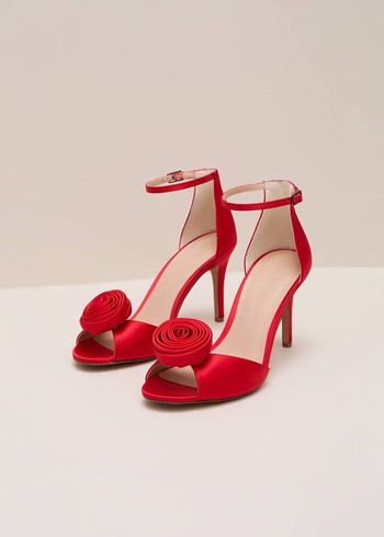 Phase Eight Red Satin Corsage Flower Heels Red Canada | ONTIKZ-602